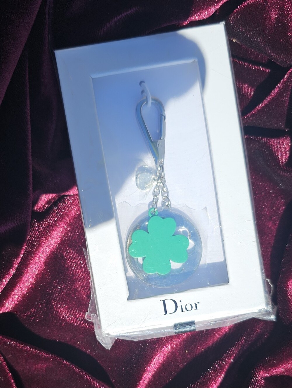 Dior Clover Key Charm Green Silver Enamel GWP Sealed Authentic